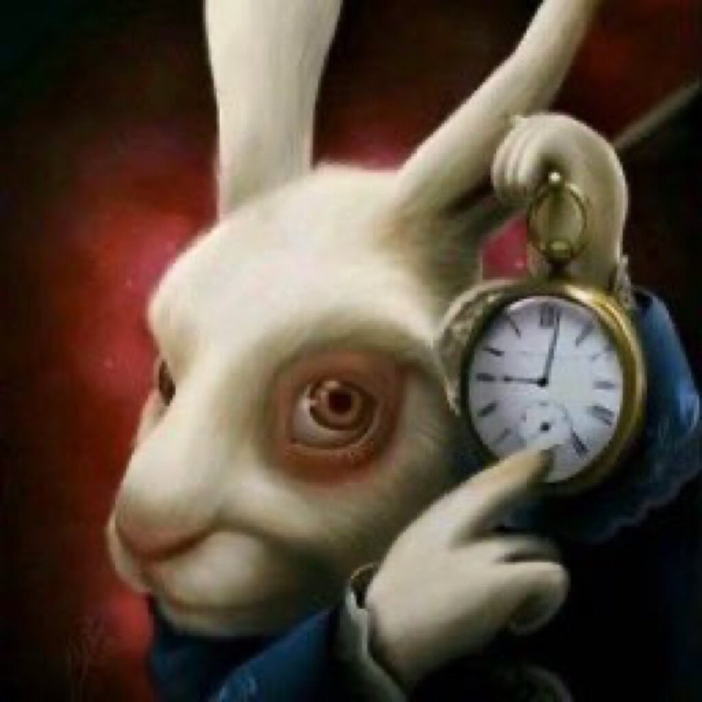 Alice in Wonderland White Rabbit Pointing At Clock meme template