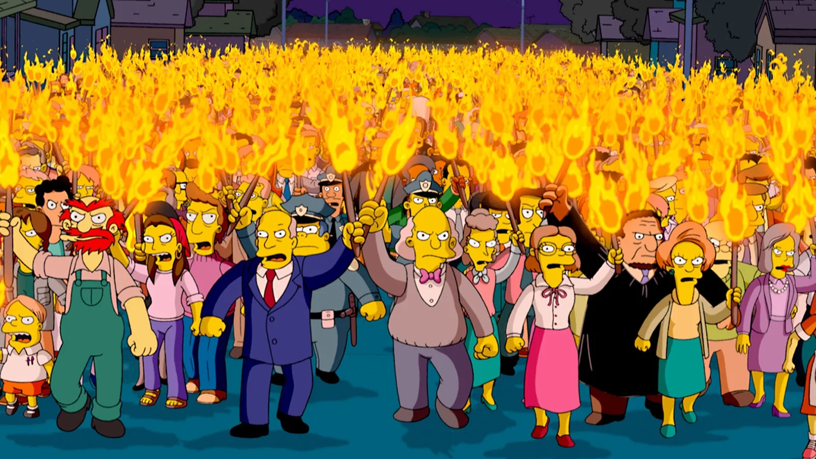 Angry Mob with Torches - The Simpsons meme template