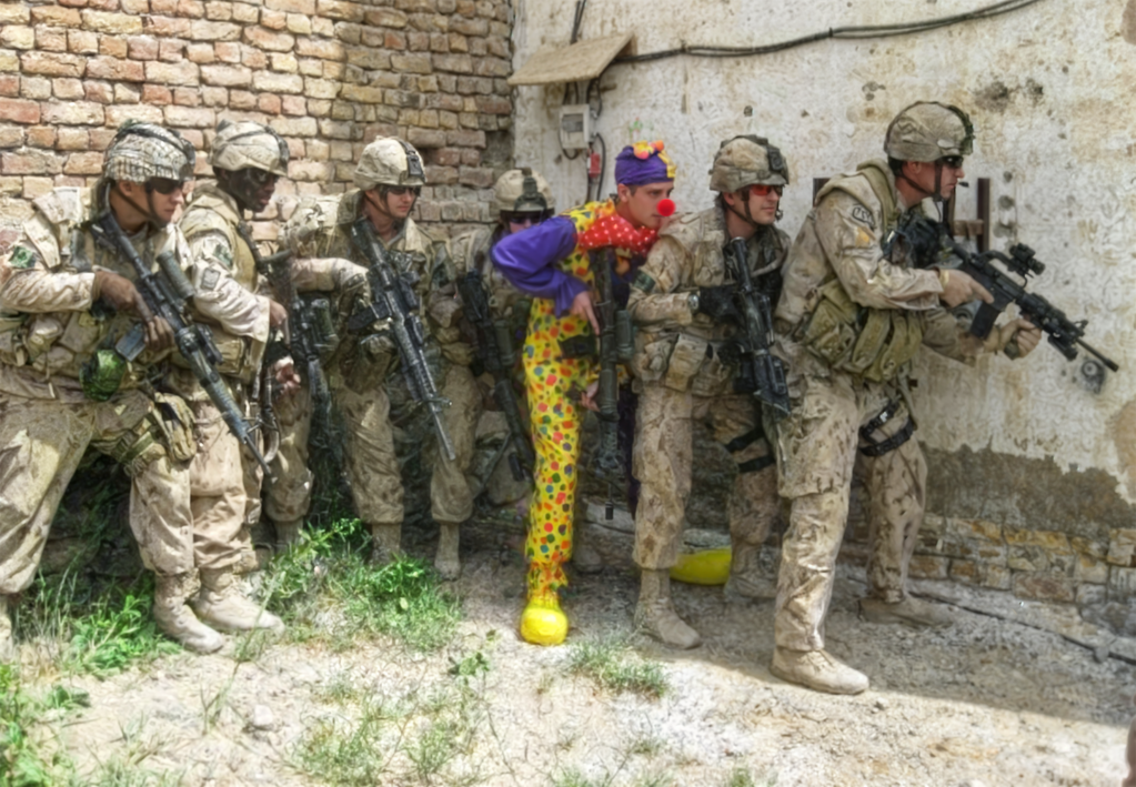 Army Soldiers With Clown Stacked Up meme template