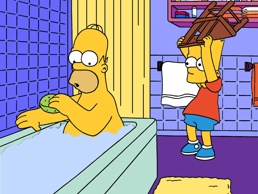 Bart Hitting Homer with a Chair - The Simpsons meme template variation