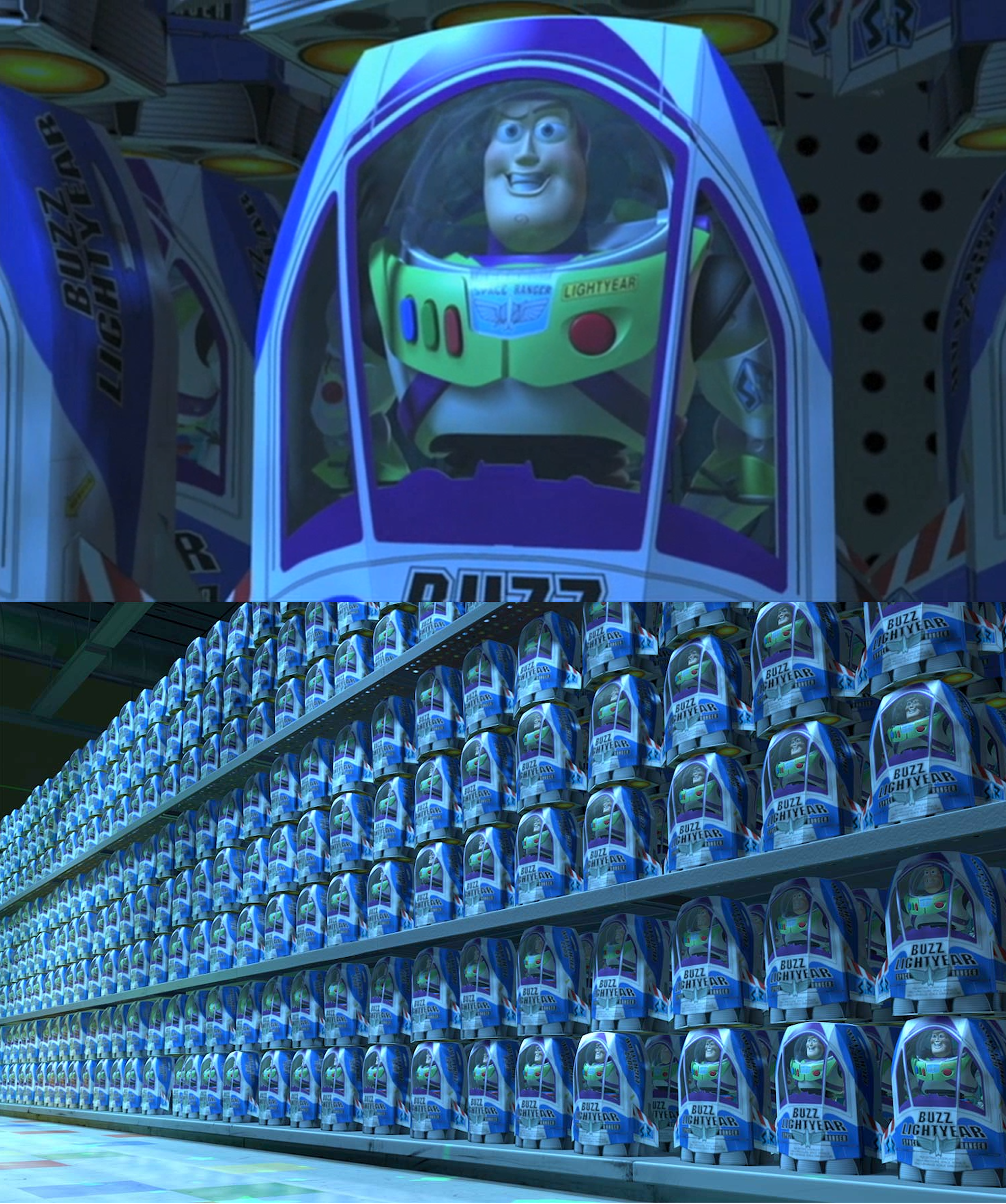 Buzz Light Year with Clones On Store Shelf meme template