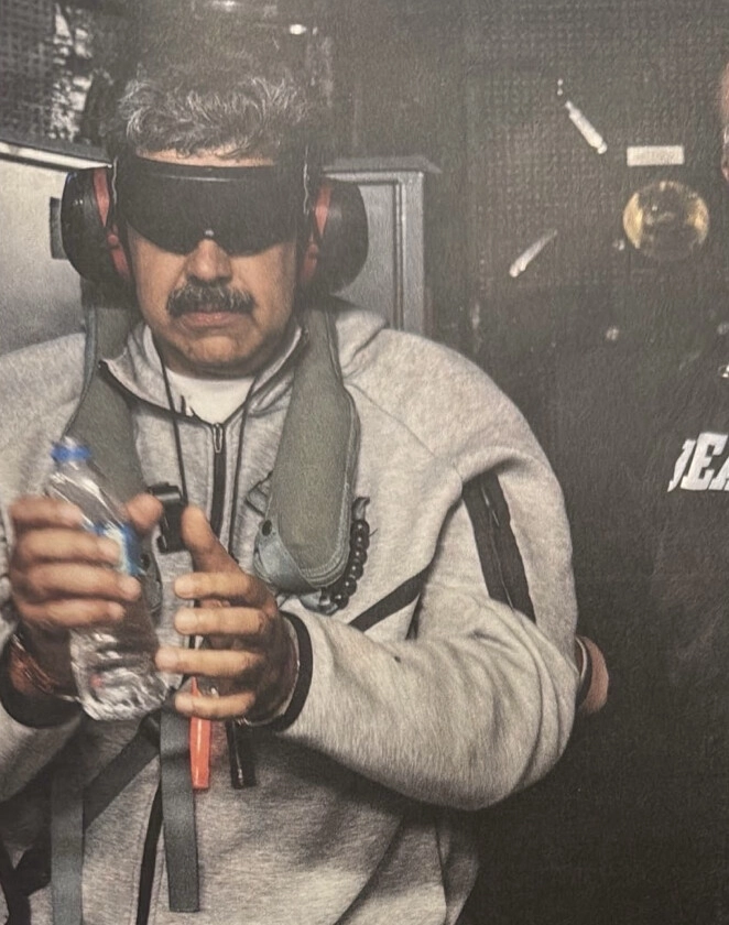 Captured Venezuelan Leader Maduro in Sweatsuit meme template variation