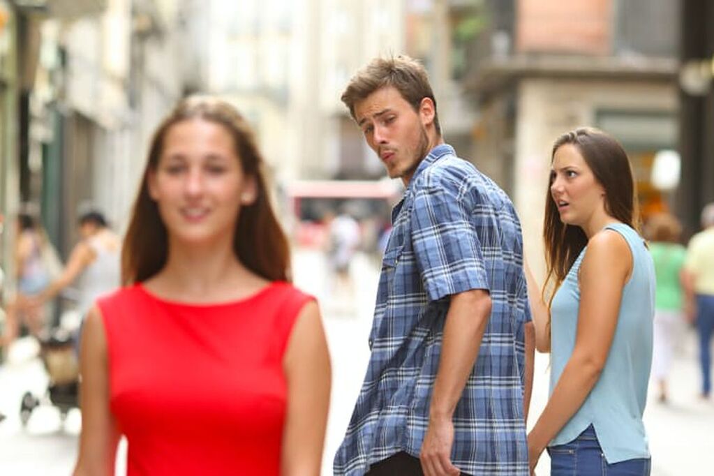 Distracted Boyfriend Jealous Girlfriend meme template