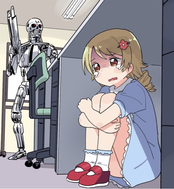Girl Hiding From Terminator meme template
