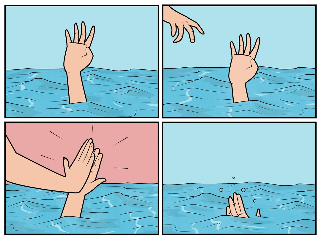 High five drown meme template variation