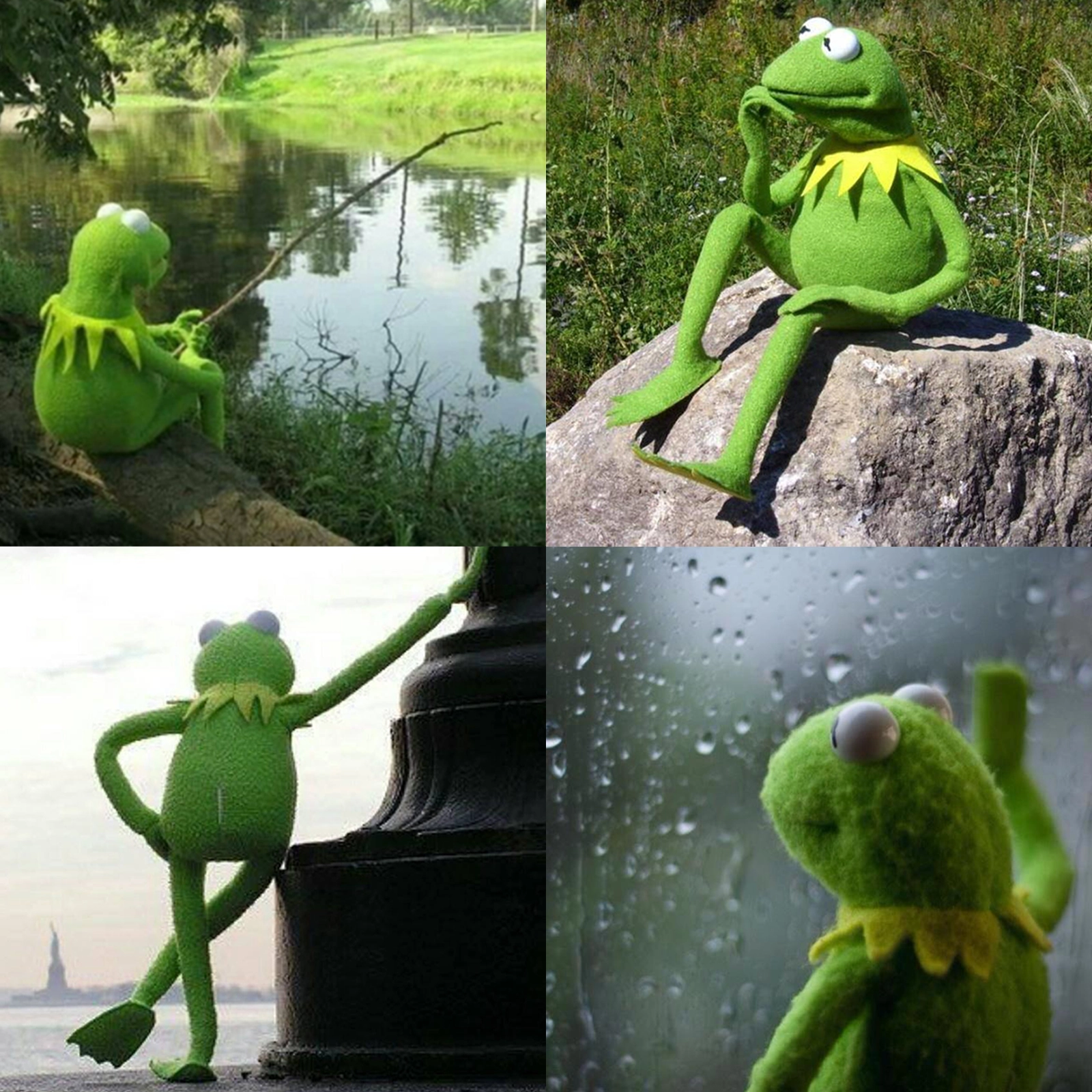 Kermit the Frog Waiting - Four Panel meme template variation