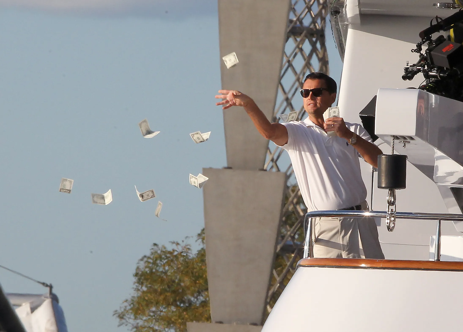Leonardo DiCaprio as Jordan Belfort Throwing Money - Wolf of Wall Street meme template