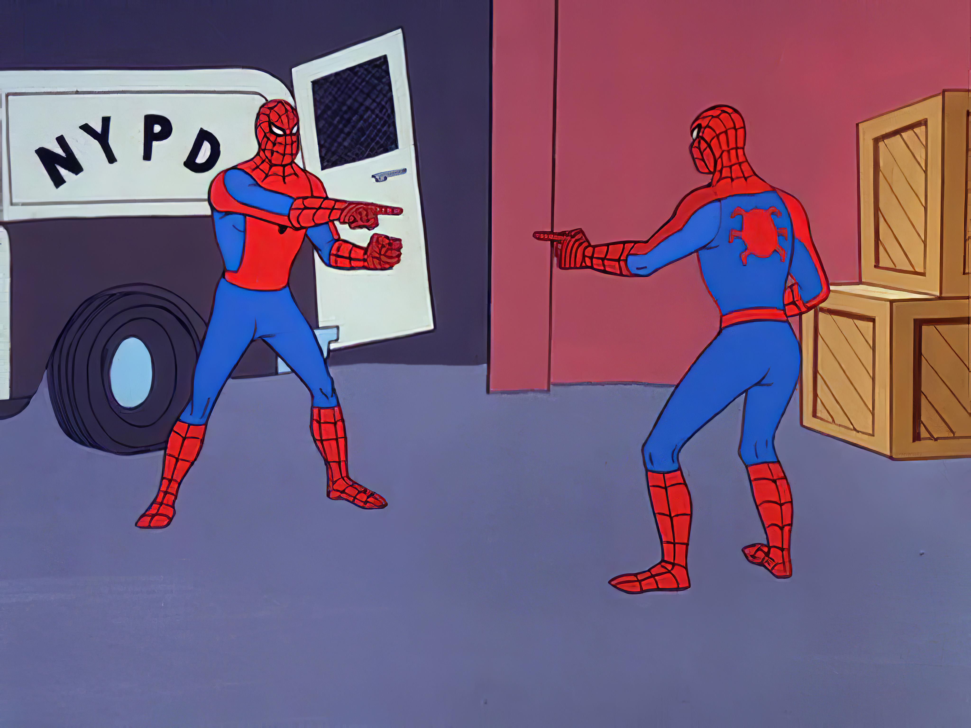 spiderman pointing at spiderman meme template variation