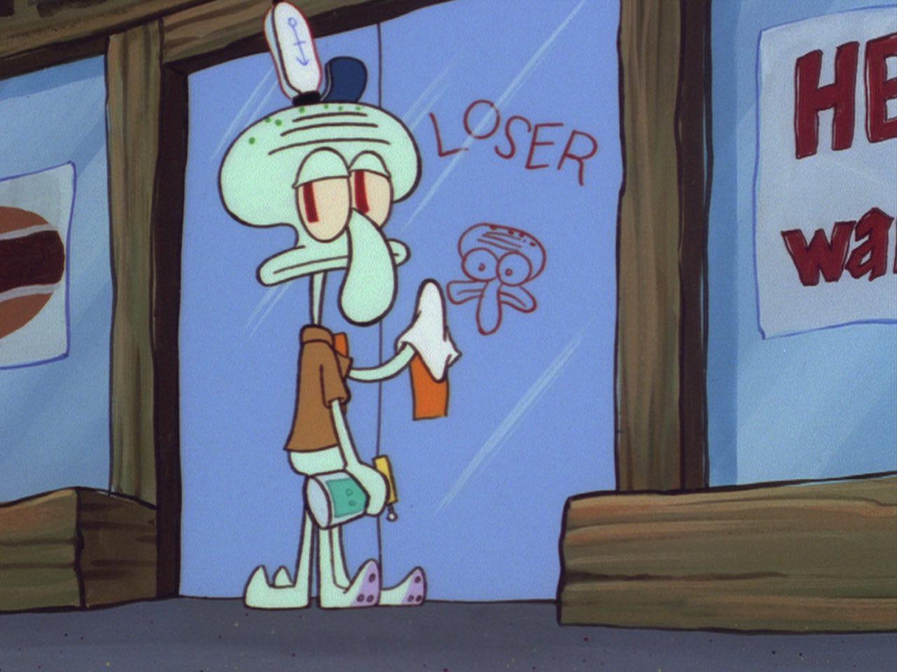 Squidward Cleaning Loser Graffiti meme template