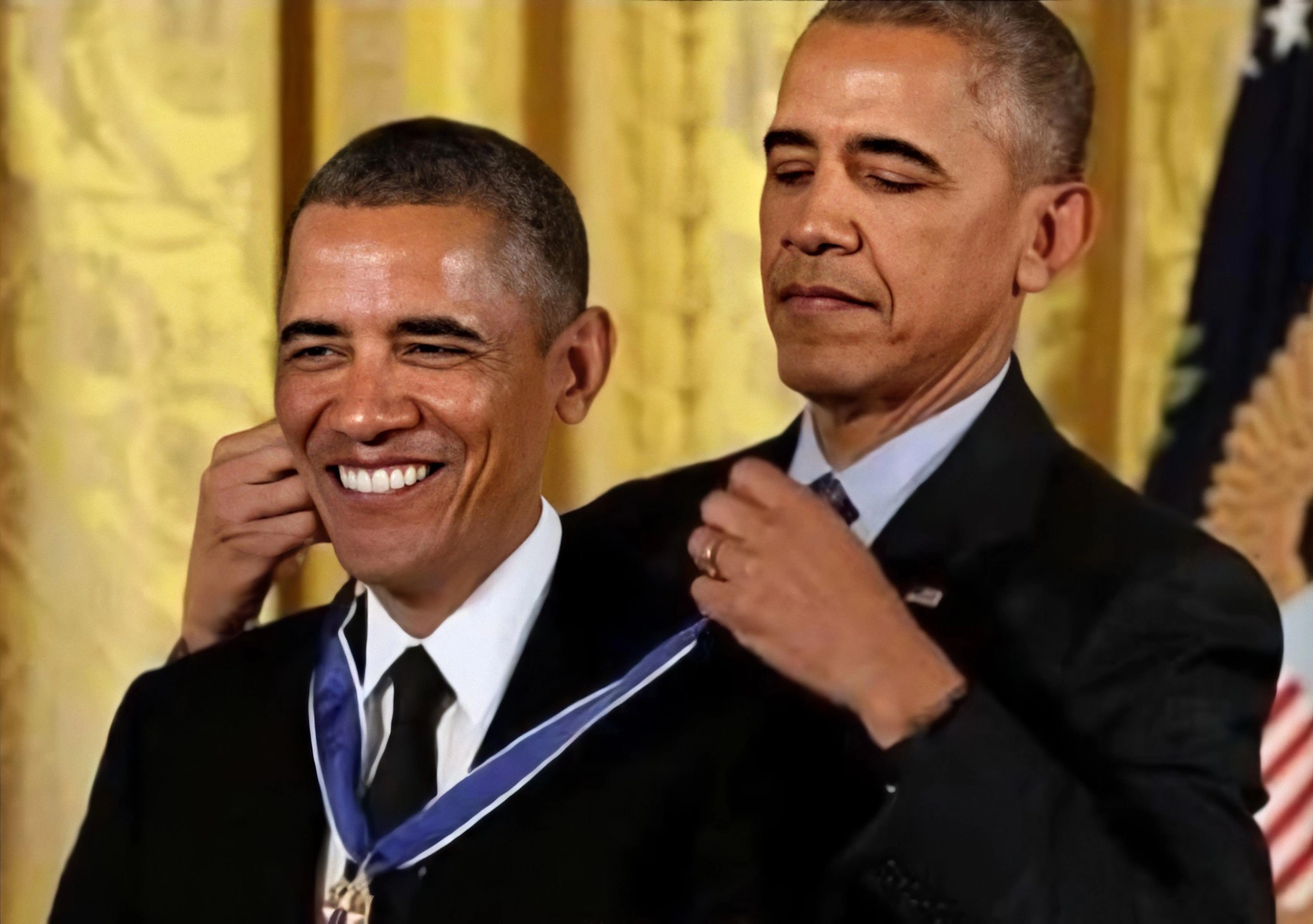 Barack Obama Awarding Himself meme template