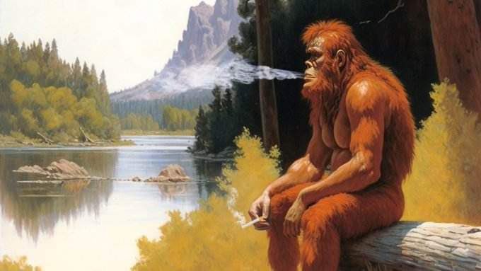 Big Foot Smoking a Cigarette While Pondering meme template