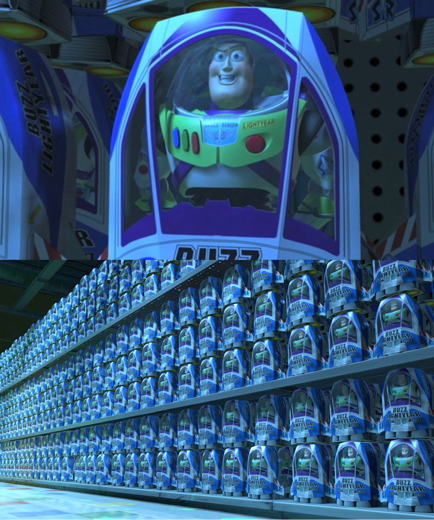 Buzz Light Year with Clones On Store Shelf meme template