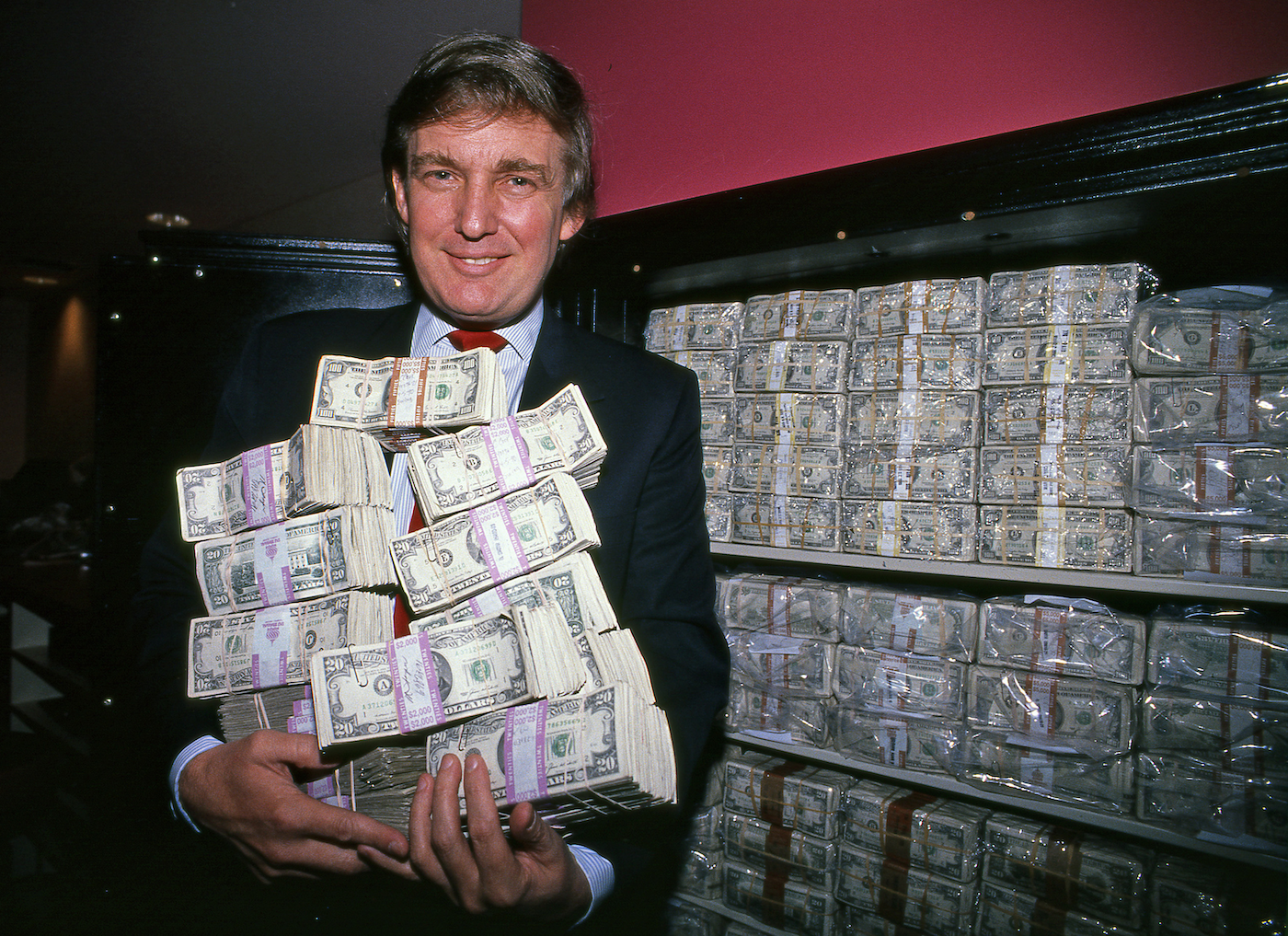 Donald Trump Holding Stacks of Cash meme template