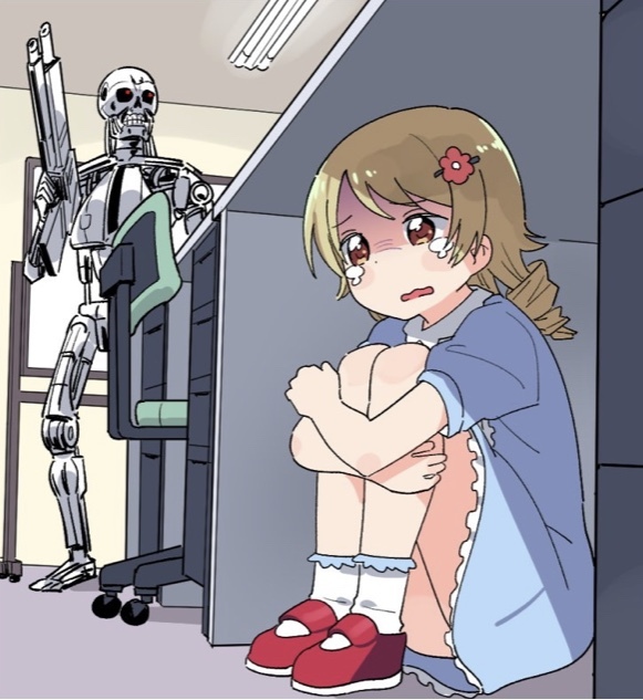 Girl Hiding From Terminator meme template