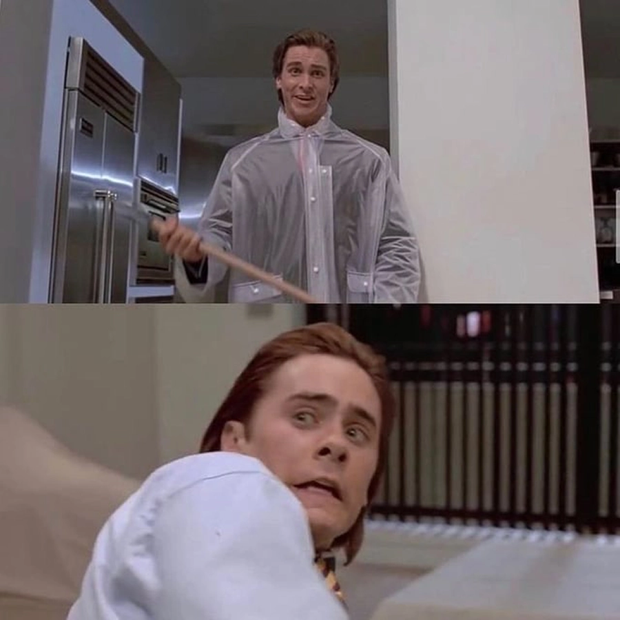 Hey Paul! Christian Bale in American Psycho meme template