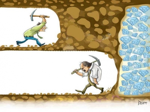 Never give up - Digging for DIamonds meme template