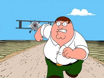 Peter Griffin Running Away From a Plane - Family Guy meme template