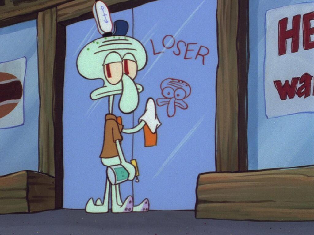 Squidward Cleaning Loser Graffiti meme template