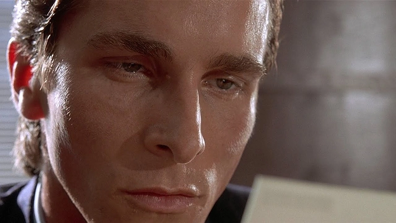 Staring At Business Card - Christian Bale - American Psycho meme template
