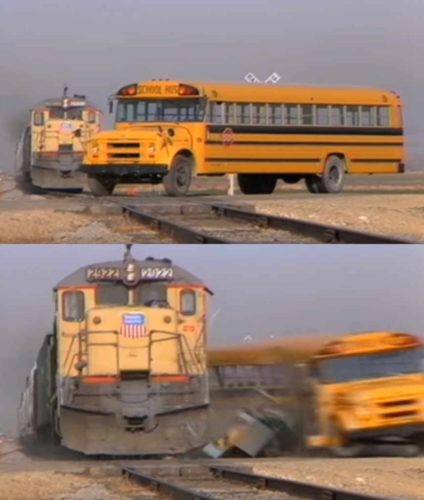 Train Hitting a School Bus Two Panel - AI Memes Template