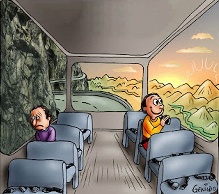 Two Guys On A Bus - Sad Outlook Guy Vs Happy Outlook Guy meme template