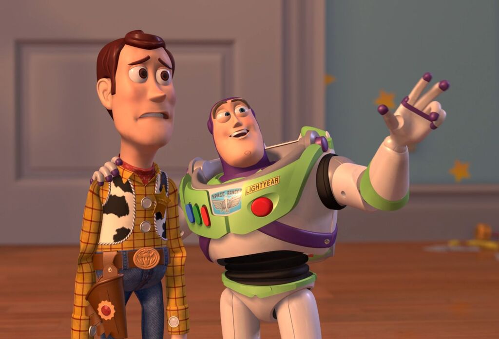 Woody and Buzz X, X Everywhere meme template